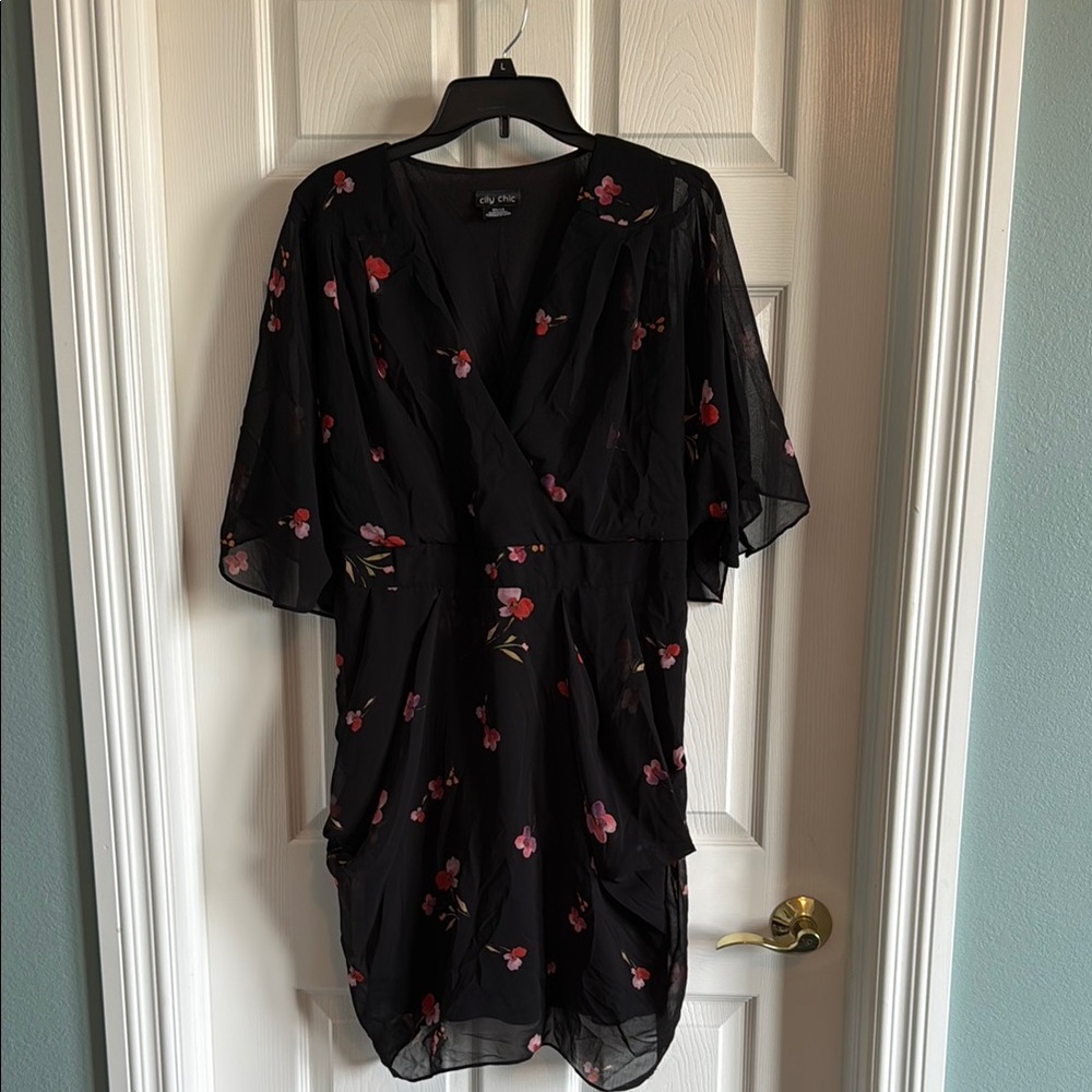 City Chic Black with florals Ruffled Midi Sundress